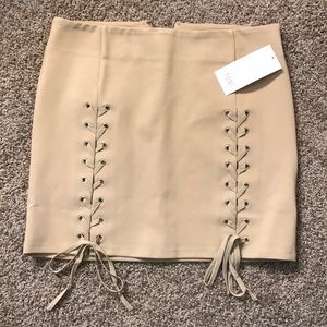 Taupe Lace-up Mini Skirt